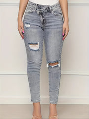  Ripped Wrap Waist Skinny Jeans