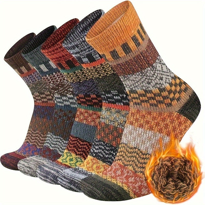 5 Pairs Winter Warm Socks Casual Knit Socks Outdoor Socks Thick Warm Socks