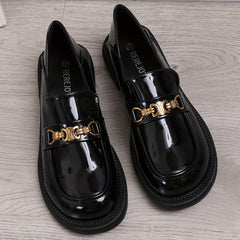 Women's Metallic Chunky Heel Loafers Work Shoes