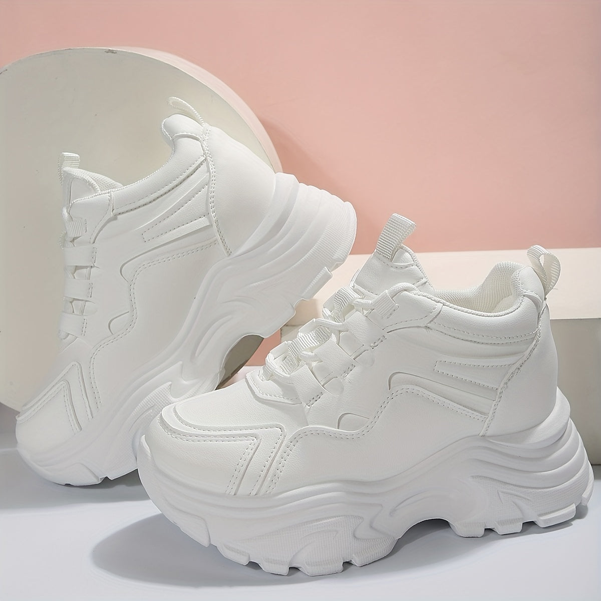 Women's Platform Chunky Sneakers Lace Up Height Increasing Shoes