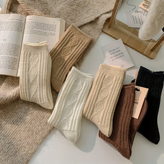 4 Pairs Argyle Print Socks Comfy & Warm Mid Tube Women's Stockings