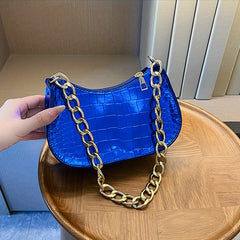 Patent Leather Shoulder Bag Crocodile Embossed Handbag with Chain
