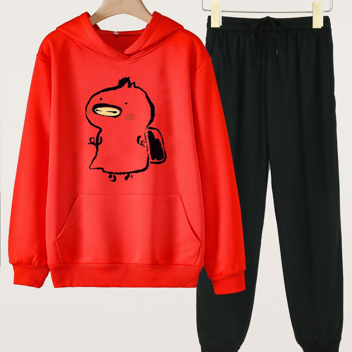 2pcs Monster Student Graphic Hoodies With Pocket Jogger Pants Set For Girls