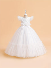 Girls Princess Tulle Formal Dress Flying Sleeve Costume
