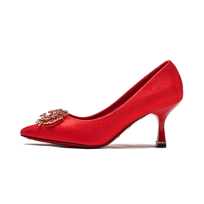 Rhinestone Pointed Toe High Heels Slip On Stiletto Pumps