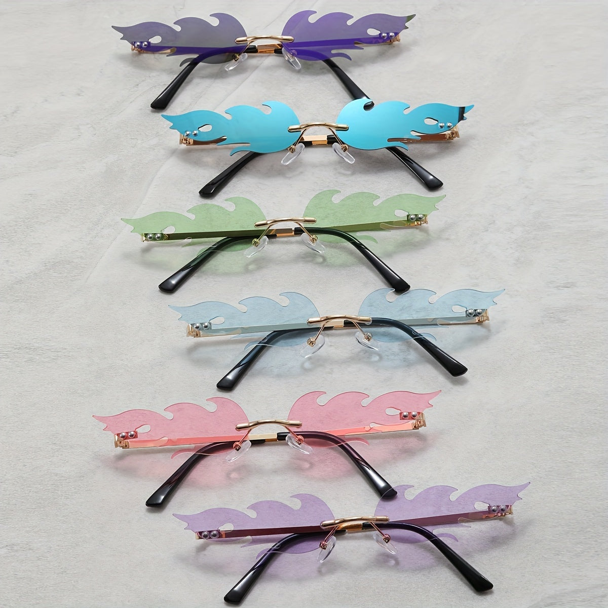6 Pairs Fire Lens Sunglasses Rimless Party Glasses Unisex UV400