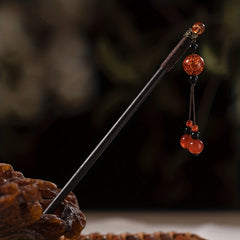 Red Beads Pendant Hairpin Wooden Hair Stick Ponytail Holder
