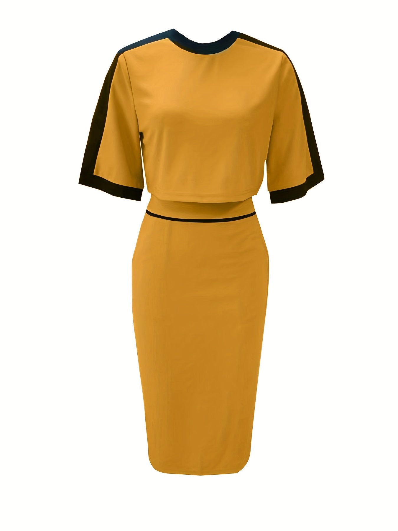 Contrast Trim Two piece Skirt Set Half Sleeve Crop Top & Bodycon Skirt
