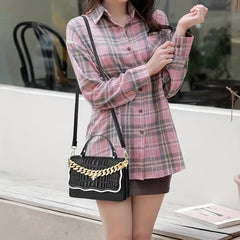 Metal Chain Shoulder Bag PU Leather Handbag Crossbody Bag