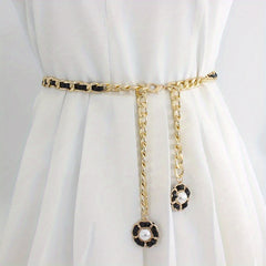 Double Camellia Pendant Tassel Chain Women Dress Chain Waist Chain