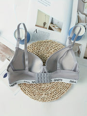 Letter Print T Shirt Bra Comfy & Breathable Push Up Bra