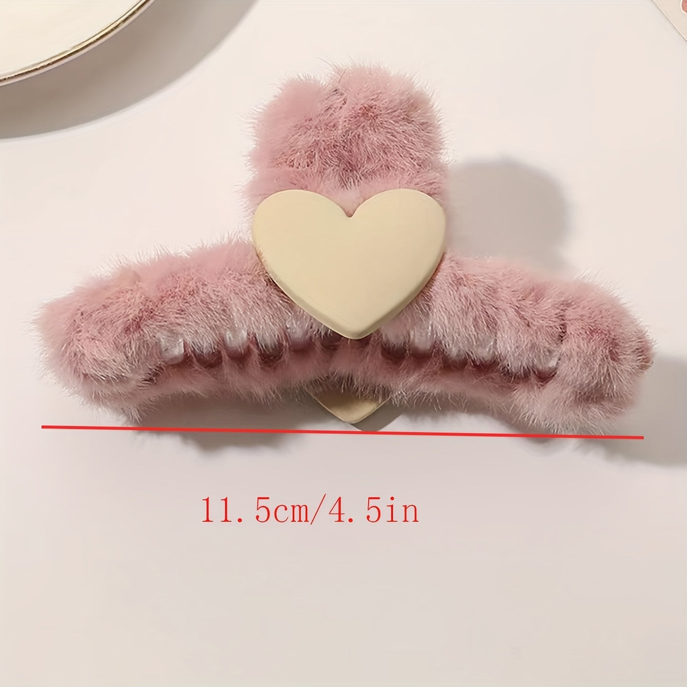 Fluffy Plush Heart Hair Claw Clips Multicolor Strong Hold Hairpins