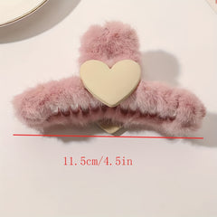 Fluffy Plush Heart Hair Claw Clips Multicolor Strong Hold Hairpins