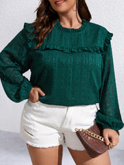  Floral Embroidery Mesh Layered Lantern Sleeve Top