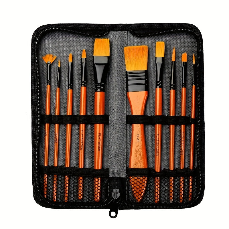 10 Nylon Wool Brush Set With Canvas Bag Watercolor Gouache Acrylic Brush