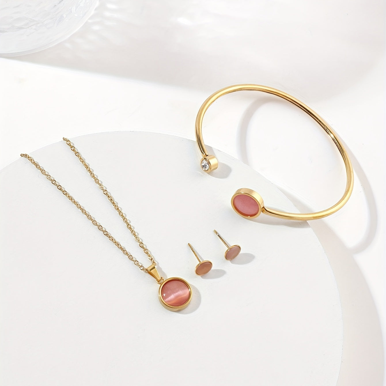 Stainless Steel Jewelry Set Pendant Necklace Stud Earrings Bracelet