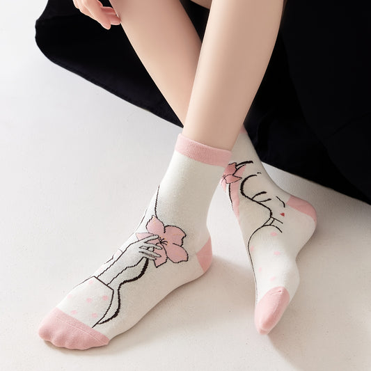 Funny Pattern Mid Tube Socks For Sports Skateboard Women's Socks