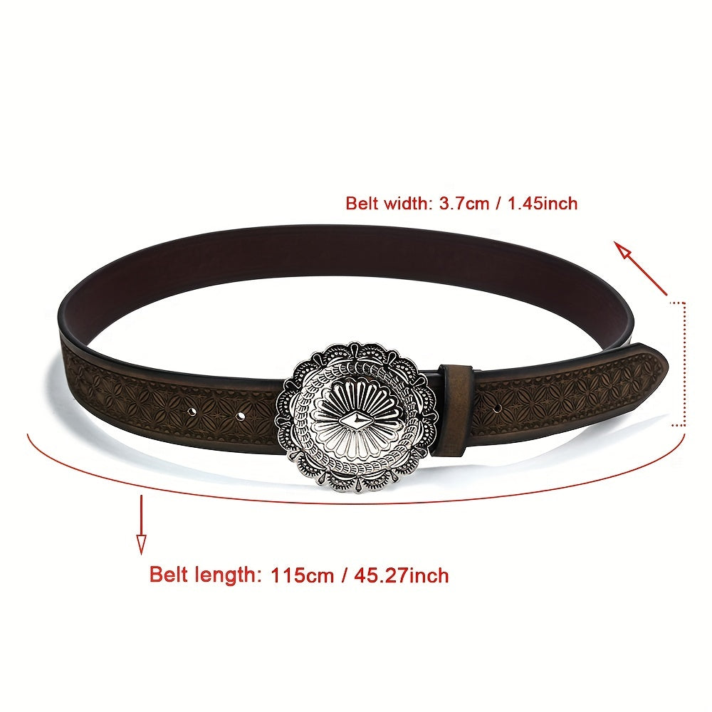 Vintage Carved Buckle PU Belt Boho Embossed Belt For Women