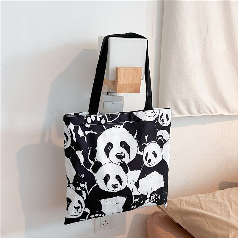 Panda Printed Tote Bag Cartoon Animal Shoulder Bag Large Capacity Storage