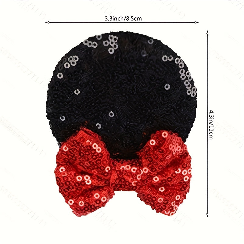 2pcs Mouse Ears Hair Clip Sequin Bow for Kids Party Cosplay