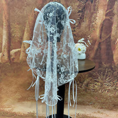 Short Lace Bridal Veil with Bow Detail