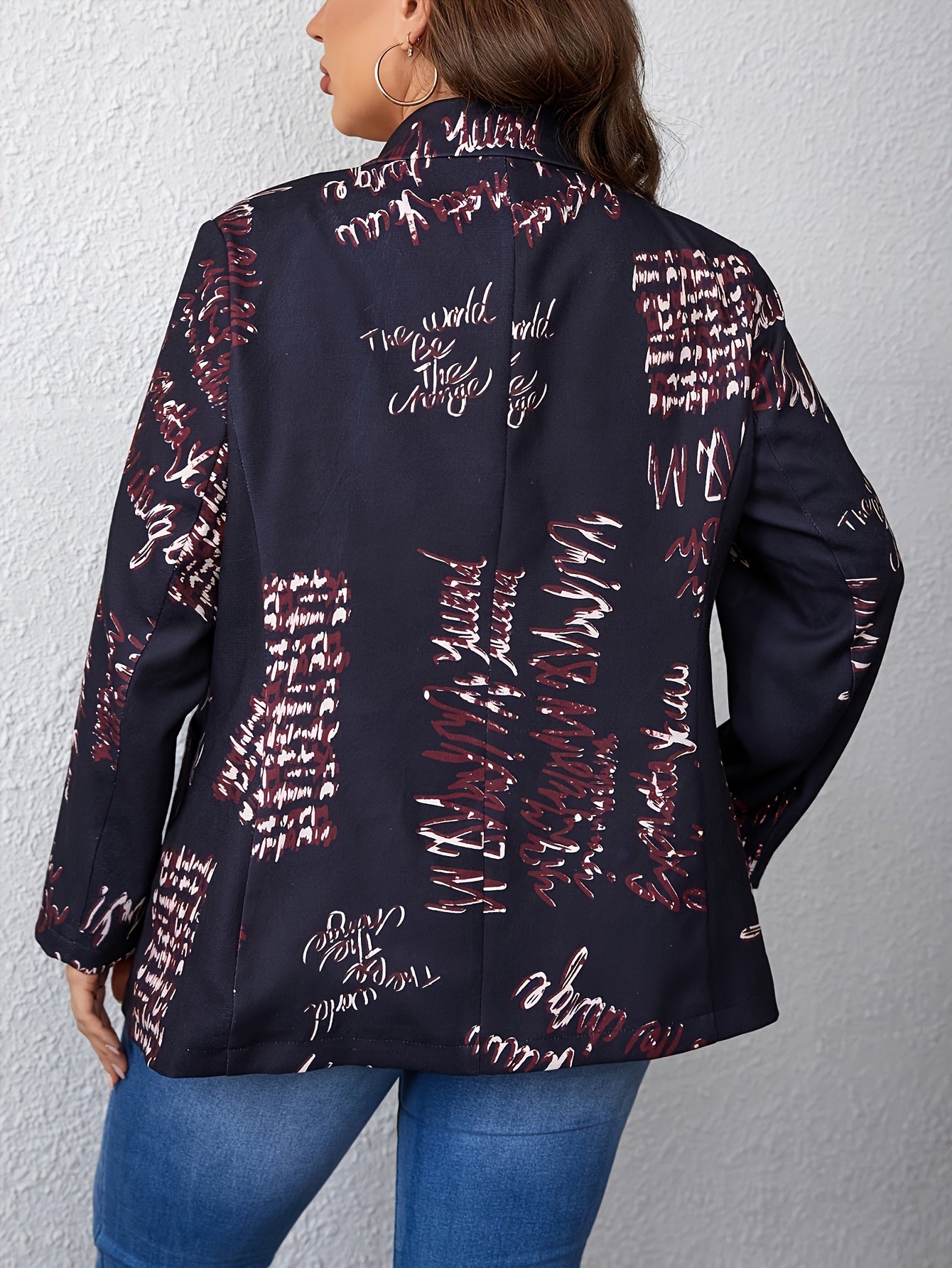  Graffiti Print Long Sleeve Blazer with Pockets