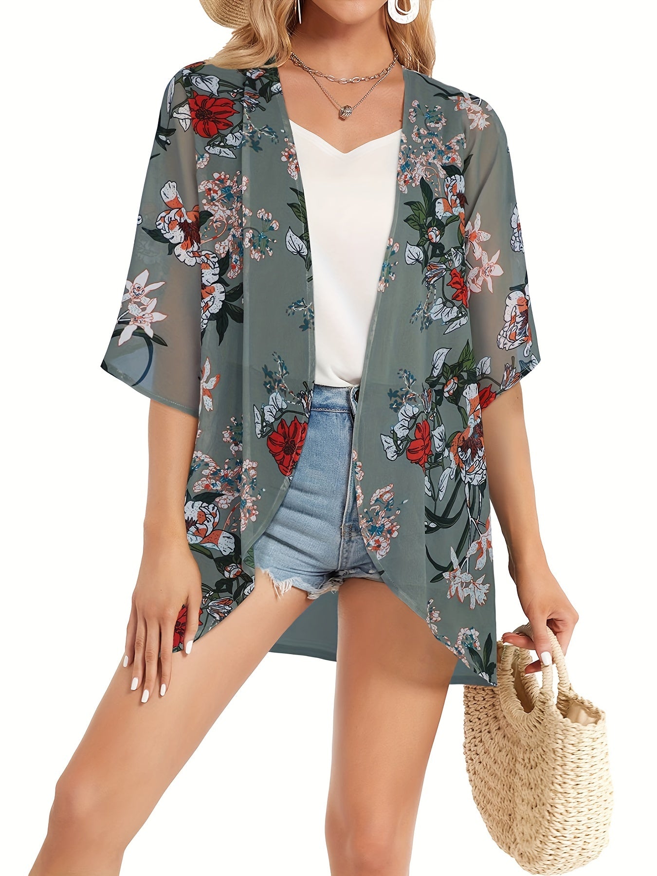  Floral Print Beach Cover Up