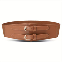 Women's Double Buckle Cinch Belt Wide Corset Elastic Waistband