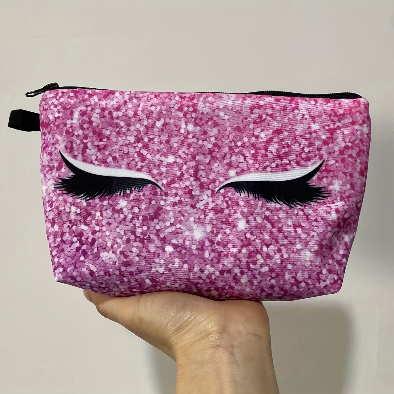 Eyelash Printed Makeup Brush Bag For Purse Pink Cosmetic Bag