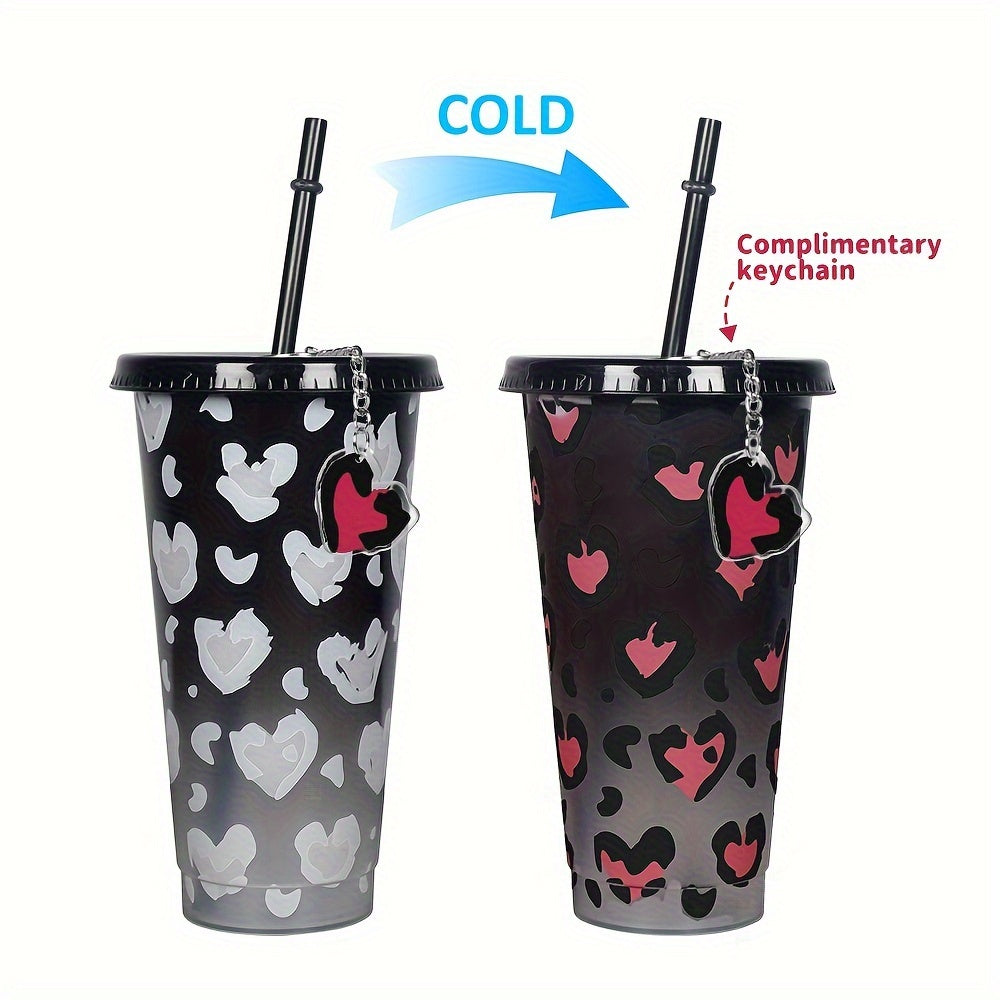 Love Heart Pattern Changing Cup With Straw And Lid 710ml