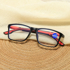 Men's Vintage Square Reading Glasses Anti Light Eyewear with Case