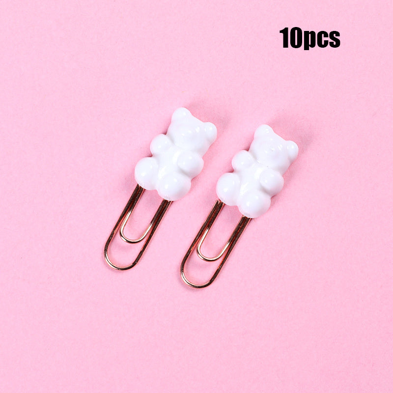 10pcs Candy Bear Metal Rose Paper Clip Office School Stationery
