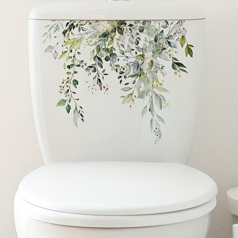 Green Plant Pattern Toilet Lid Decal for Bathroom Decor