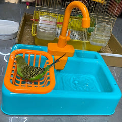 Automatic Parrot Bath Tub with Faucet for Clean Birds