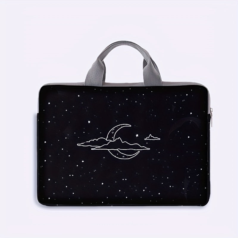 Starry Night Moon Print Laptop Sleeve 14 inch Soft Polyester Zip Closure