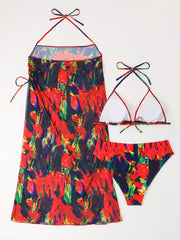  Boho Bikini Set Tie Dye Halter Triangle Bra Top & Bottom & Skirt