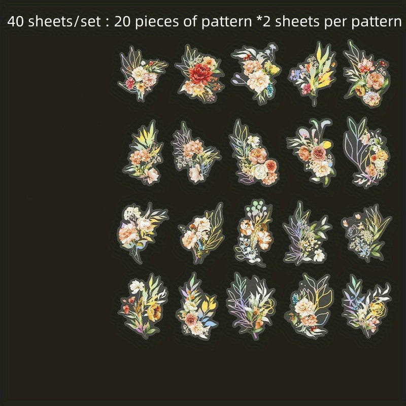 40 Sheets Retro Flower Plant Stickers for DIY Projects Notebooks