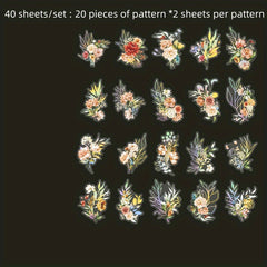 40 Sheets Retro Flower Plant Stickers for DIY Projects Notebooks