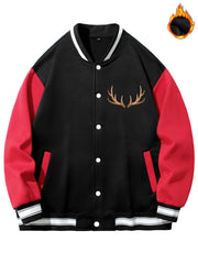 Men's Casual Block Baseball Jacket With Antlers Print