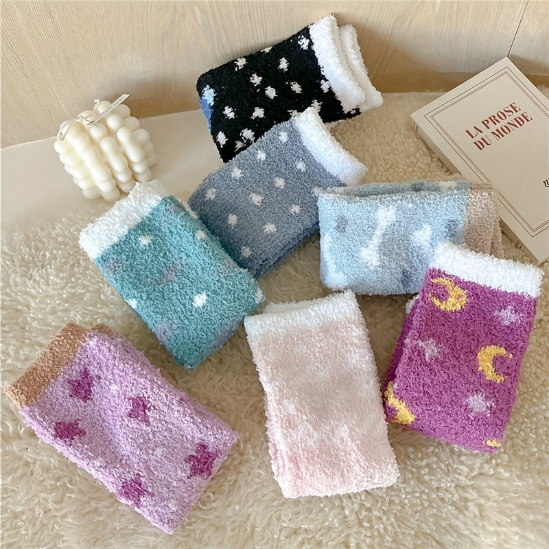 7 Pairs Colorblock Animal Plush Socks Soft Stockings
