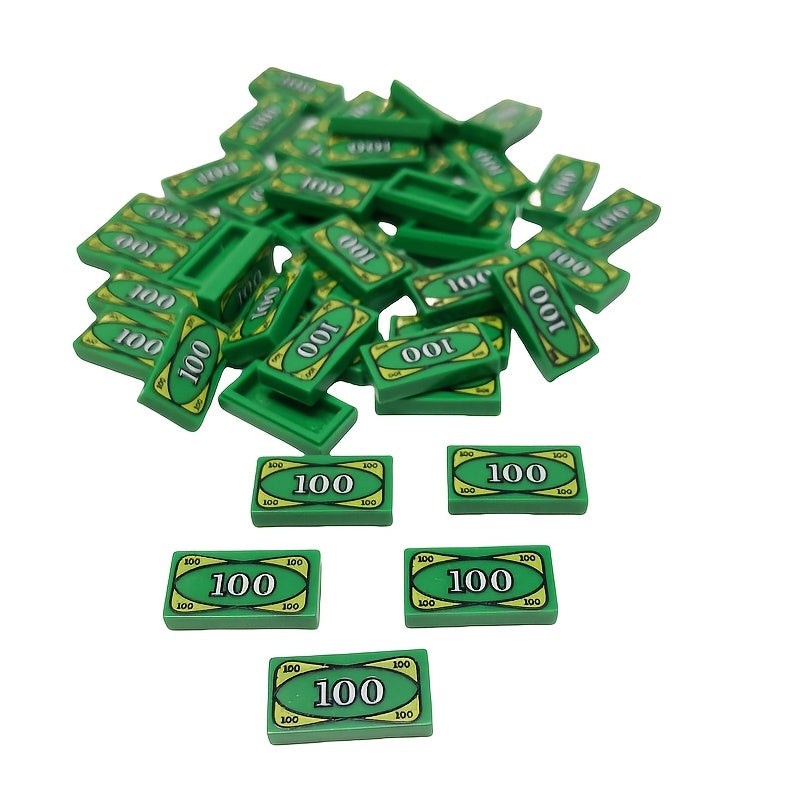 100 Dollar Bill Print 1x2 Interlocking Bricks DIY Money Tile Accessories