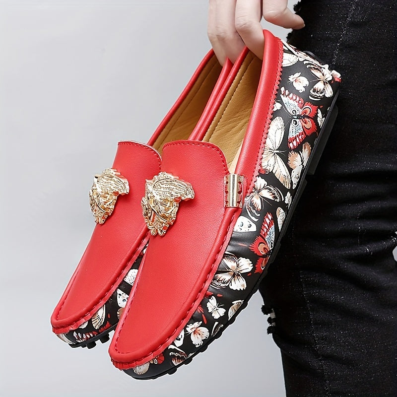 Men's Butterfly Print Slip On Loafers Casual Shoes