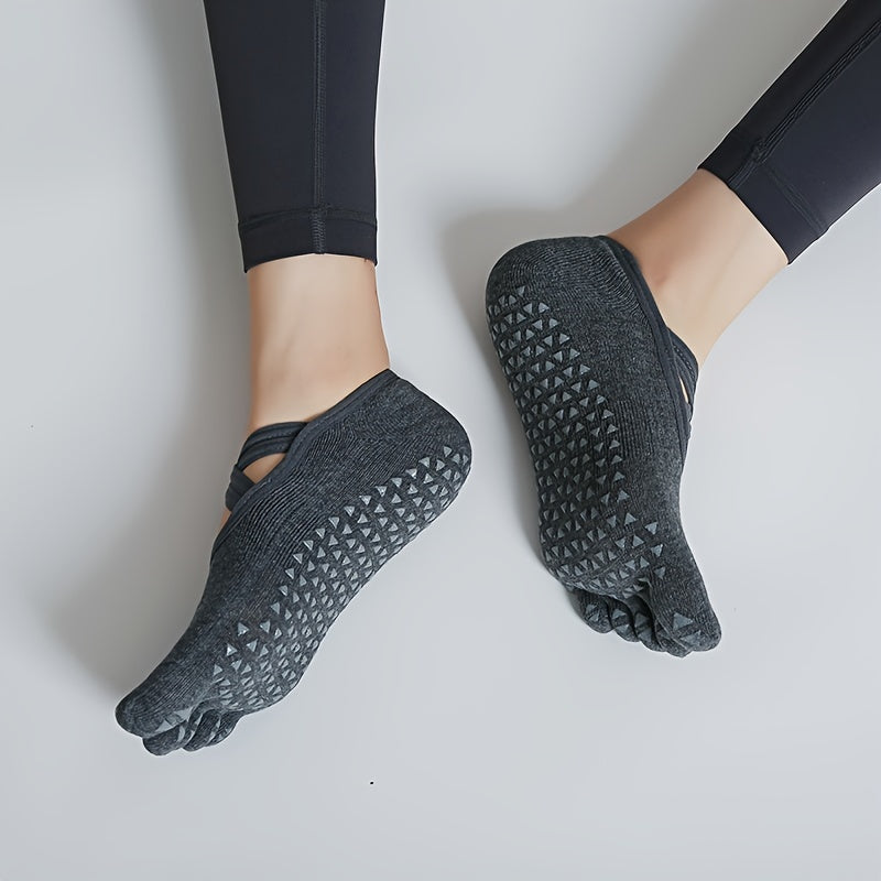Criss Cross Anti Slip Yoga Socks 5 Toes Towel Bottom