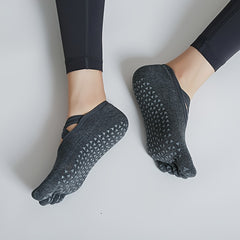 Criss Cross Anti Slip Yoga Socks 5 Toes Towel Bottom