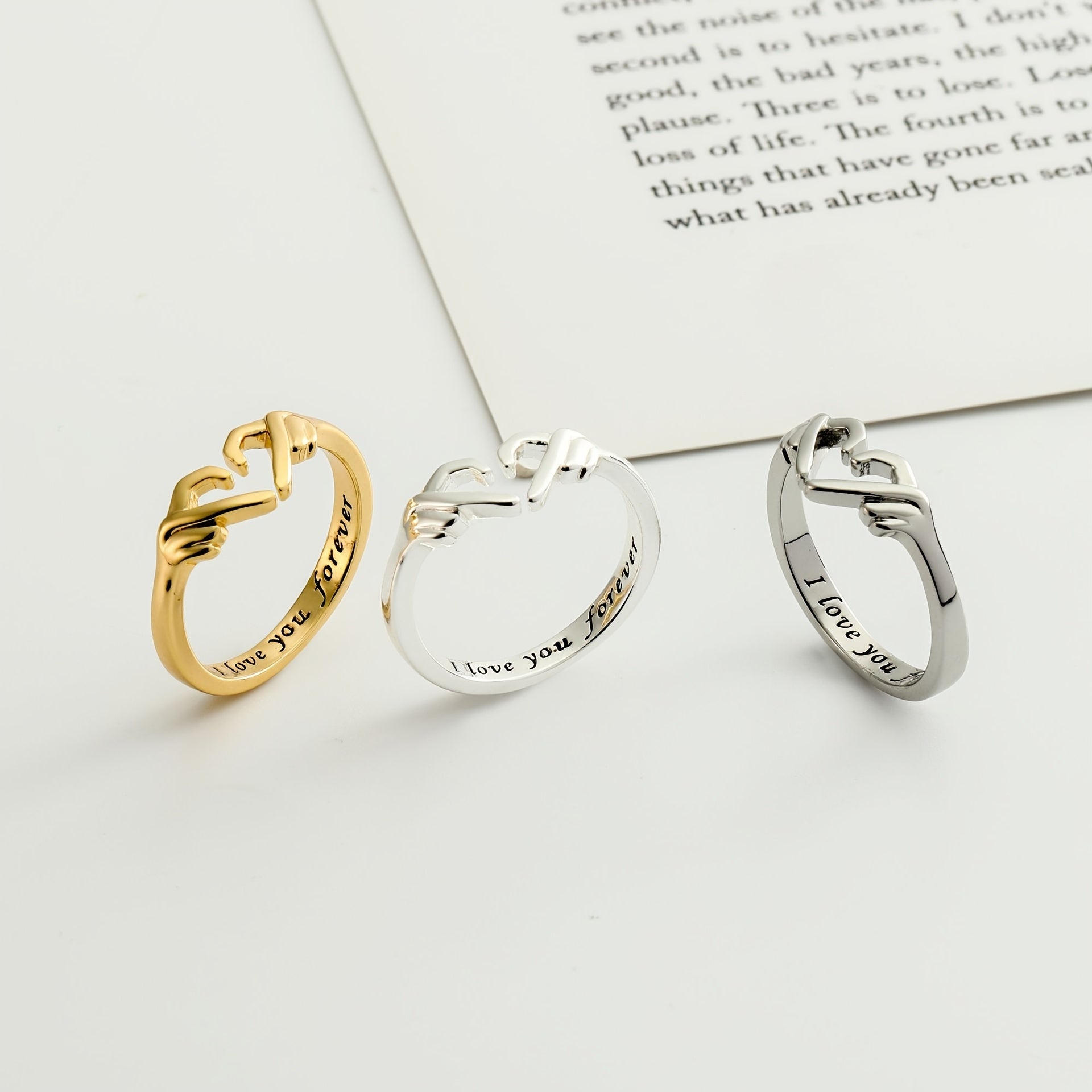 Adjustable Silvery Heart Ring 18K Plated Love Jewelry for Women Teens