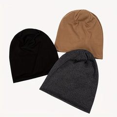 2pcs Solid Thin Headgear Hat European American Autumn Winter Warm Cap