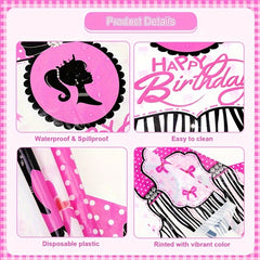 Pink Happy Birthday Tablecloth Princess Themed Party Supply Wedding Tea Party