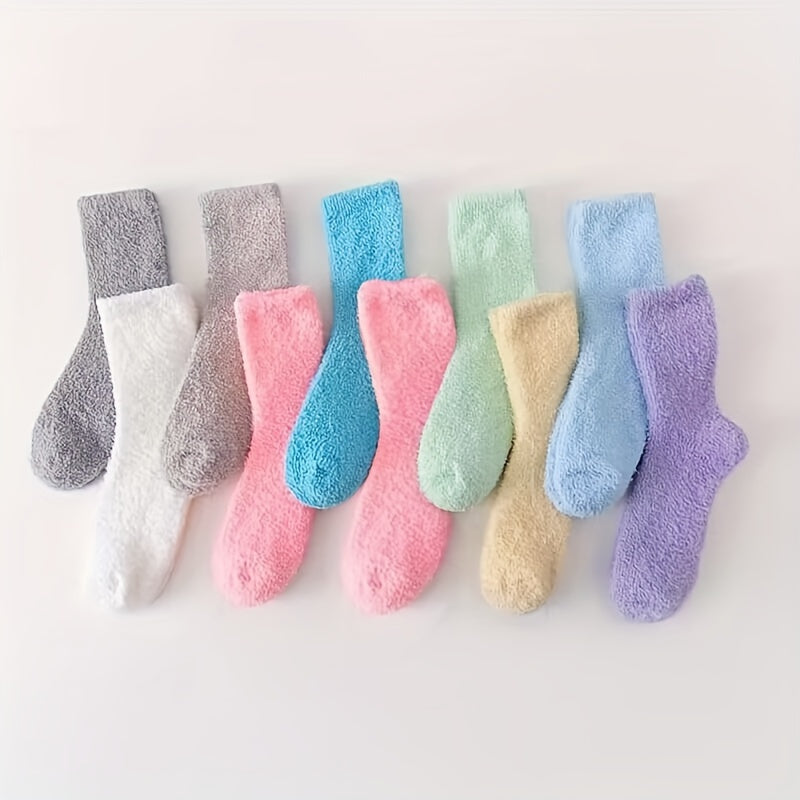10 Pairs Fuzzy Socks Warm & Comfy Mid Tube Stockings Women's Hosiery