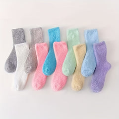 10 Pairs Fuzzy Socks Warm & Comfy Mid Tube Stockings Women's Hosiery