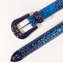 Rhinestone Men's Skull Belt Cowboy Metal Buckle Punk Jeans Women
